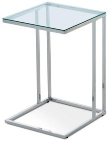 Autronic -  Prístavný stolík 40x40x60 cm, sklenená doska, kovová chrómovaná podnož