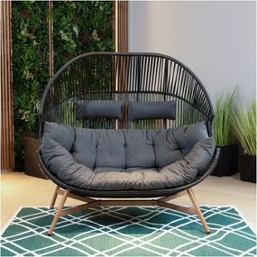 MI Dvojité ratanové kreslo HOLAND čierne