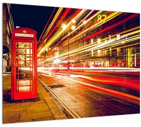 Sklenený obraz červené londýnske telefónne búdky (70x50 cm)