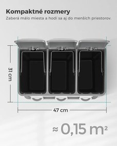 Kôš na separovanie odpadu SORT 24l (3x8l), šedá/biela SongmicsHome