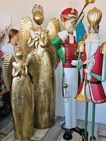 Zlatá antik kovová veľká dekorácia anjel so srdcom Christmas Angel - 52*22*144 cm
