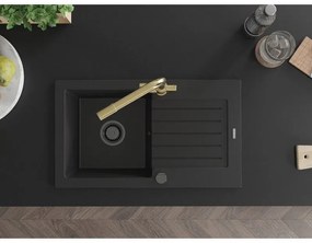 Mexen Pablo, granitový drez 752x436x161 mm, 1-komorový a zlatá batéria Duero, čierna, 6510-77-671600-50-B