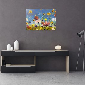 Maľovaný sklenený obraz rozkvitnutej lúky (70x50 cm)
