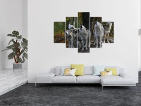 Obraz - Vlci na skale (150x105 cm)