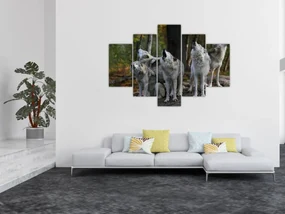 Obraz - Vlci na skale (150x105 cm)