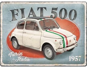 Plechová ceduľa Fiat 500 - Turin Italia, (40 x 30 cm)