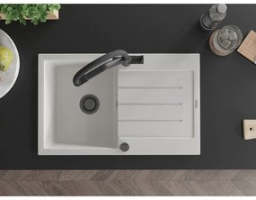 Mexen Bruno, 1-komorový granitový drez 795x495x200 mm a drezová batéria Duo, biela, 6513-20-671701-70-B