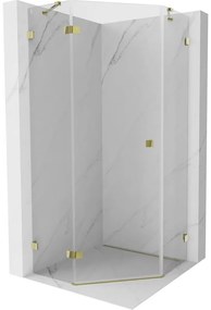 Mexen Lunar, päťuholníkový sprchový kút s ľavým sklonom 90 x 90 cm, 8mm číre sklo, zlatý profil, 831-090L-090P-50-00-L