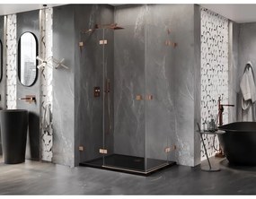 Mexen Lunar Duo, výklopný sprchový kút 100 x 90 cm, 8mm číre sklo, profil medená matná, 834-100L-090P-65-00