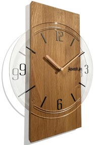 Dubové nástenné hodiny Geometric - číre sklo