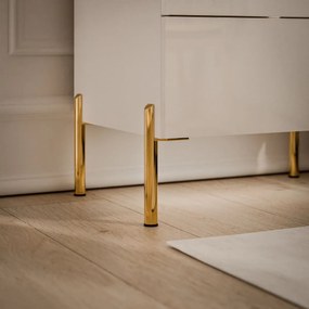 NOČNÝ STOLÍK NESSIE 2 BIELY LESK + ZLATÝ NA NOŽIČKÁCH 14 cm LED