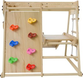 Detské vnútorné drevené ihrisko so šmykľavkou, lezeckou sten