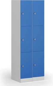 Šatníková skrinka S1 s úložnými boxmi, 3 boxy, 1850 x 300 x 500 mm, otočný zámok, tmavosivé dvere
