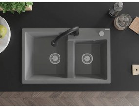 Mexen Tomas, 2-komorový granitový drez 800x500x190 mm a drezová batéria Elia, šedá, 6516-71-670101-70