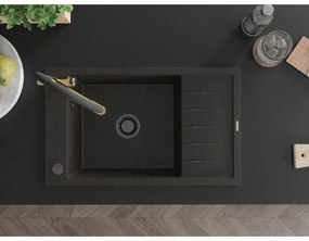 Mexen Elias, 1-komorový granitový drez 795x480x200 mm a drezová batéria Duo, čierna-zlatá metalíza, 6511-75-671701-57-B
