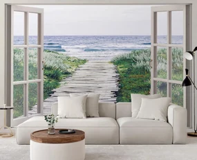 Gario Fototapeta Okno - lávka na pláž Materiál: Vliesová, Rozmery: 210 x 150 cm