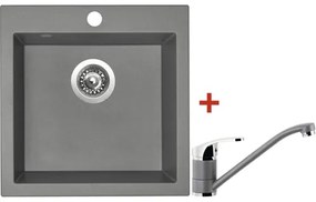 Granitový drez Sinks Viva 455 Titanium s batériou Pronto GR 455x460 mm sivý