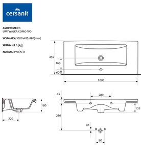 Cersanit COMO - skrinkové umývadlo 100cm, K32-016-EX1