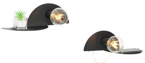 Sada 2 moderných nástenných svietidiel čiernej farby s USB - Valerie