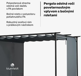 Blumfeldt Pantheon Robust Pergola 3x4 m, práškovo lakovaná oceľ, odolná voči poveternostným vplyvom, s bočnými roletami