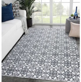 Koberec ARGENT - W4949 Kvety biely / sivý