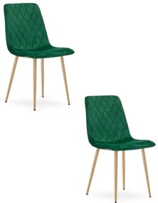Set dvoch jedálenských stoličiek TURIN zamatové, tmavozelené / hnedé nohy (2 ks)