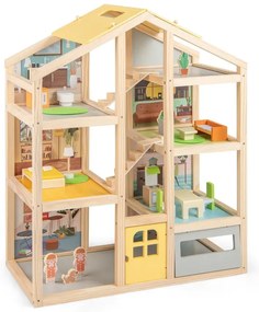 Drevený domček pre bábiky pre deti s nábytkom a figúrkami Rodinný domček na hranie s domčekom snov svojpomocne