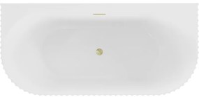 Mexen Sella, voľne stojaca vaňa ku stene, drážkovaná, 150 x 75 cm, biela lesklá, zlatý matný prepad, 52711507500-55