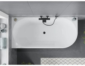 Mexen Mia, voľne stojaca rohová vaňa ľavá 160 x 80 cm, biela, čierny prepad, 52691608000L-70