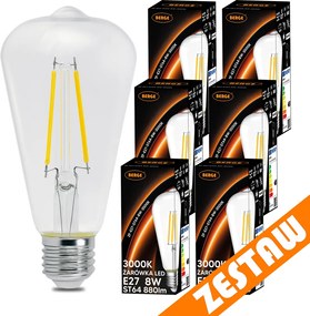 SADA 6x LED žiarovka E27 ST64 6W 660lm Filament 3000K - tepla biela