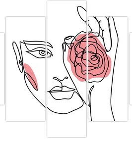 Obraz - Line art tvár s ružou (150x105 cm)