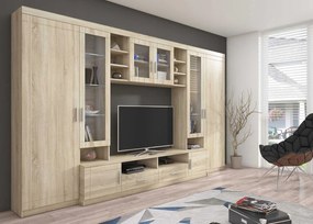 Veľká Obývacia Stena S Led Vitrínou Paris Sonoma