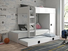 Poschodová posteľ Tomson 2, Farby: Biela + Biely lesk + Čierna