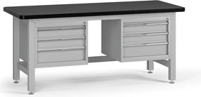 Pracovný stôl do dielne G4 s 2 závesnými boxami na náradie, MDF + PVC doska, 6 zásuviek, 1800 x 750 x 800 mm, sivá