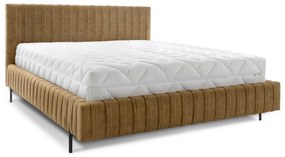 Okrovožltá čalúnená dvojlôžková posteľ s úložným priestorom s roštom 160x200 cm Plissa – ELTAP