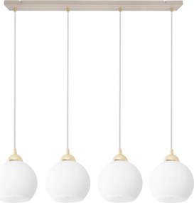 Závesné svietidlo Eliza, 4x biele sklenené tienidlo, g/be