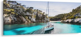 Obraz - Pláž s plachetnicou (120x50 cm)