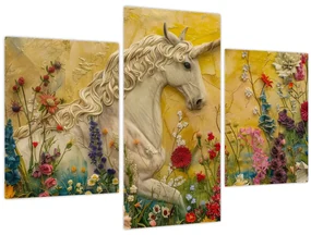 Obraz - Jednorožec s kvetinami (90x60 cm)