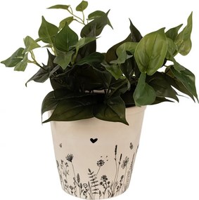 Béžový keramický obal na kvetináč s lúčnymi kvetmi Flora And Fauna XL - Ø 21*20cm