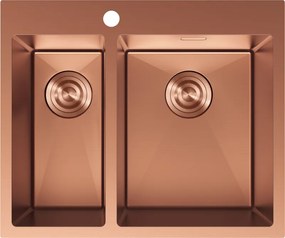 Mexen Flexo, 1.5-komorový nerezový drez 610 x 510 mm, brúsená meď, 6446611500-65