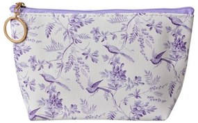 Biela toaletná taštička s fialkovými kvetmi a vtáčikmi Flowers - 21*5*13 cm
