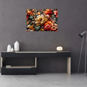 Sklenený obraz - Oranžovo-červené kvety (70x50 cm)