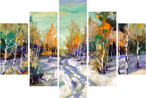Obraz - Zasnežená cesta lesom, olejomaľba (150x105 cm)