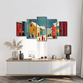 5-dielny obraz zimná dedinka pod snehom