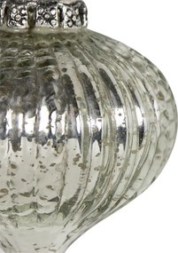 Strieborná antik sklenená vianočná banka s jeleňom Deer - Ø 10*15 cm