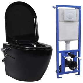 Závesné bezokrajové WC so skrytou nádržkou čierne keramické