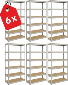 Akcia 6x Regál 240x90x60 cm pozinkovaný 6-policový, nosnosť 1050 kg - 6ks