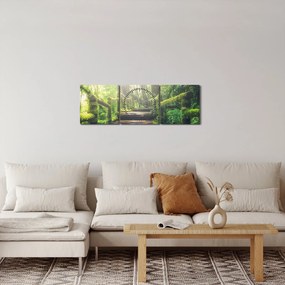Obraz - drevené schody v lese (s hodinami) (90x30 cm)
