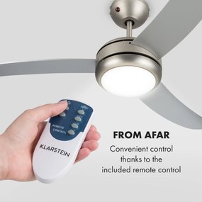 Klarstein El Paso, stropný ventilátor, 52", závit E27, 3 lopatky, strieborný vzhľad