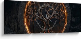 Obraz – Strom života v láve I. (s hodinami) (90x30 cm)